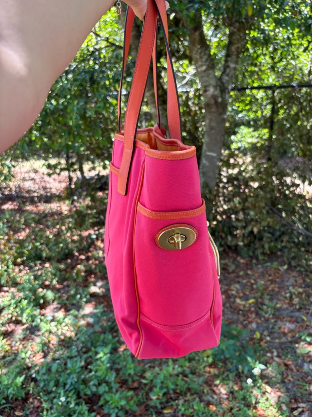 Coach Pink and Orange Graphic Canvas Tote - Picture 3 of 11